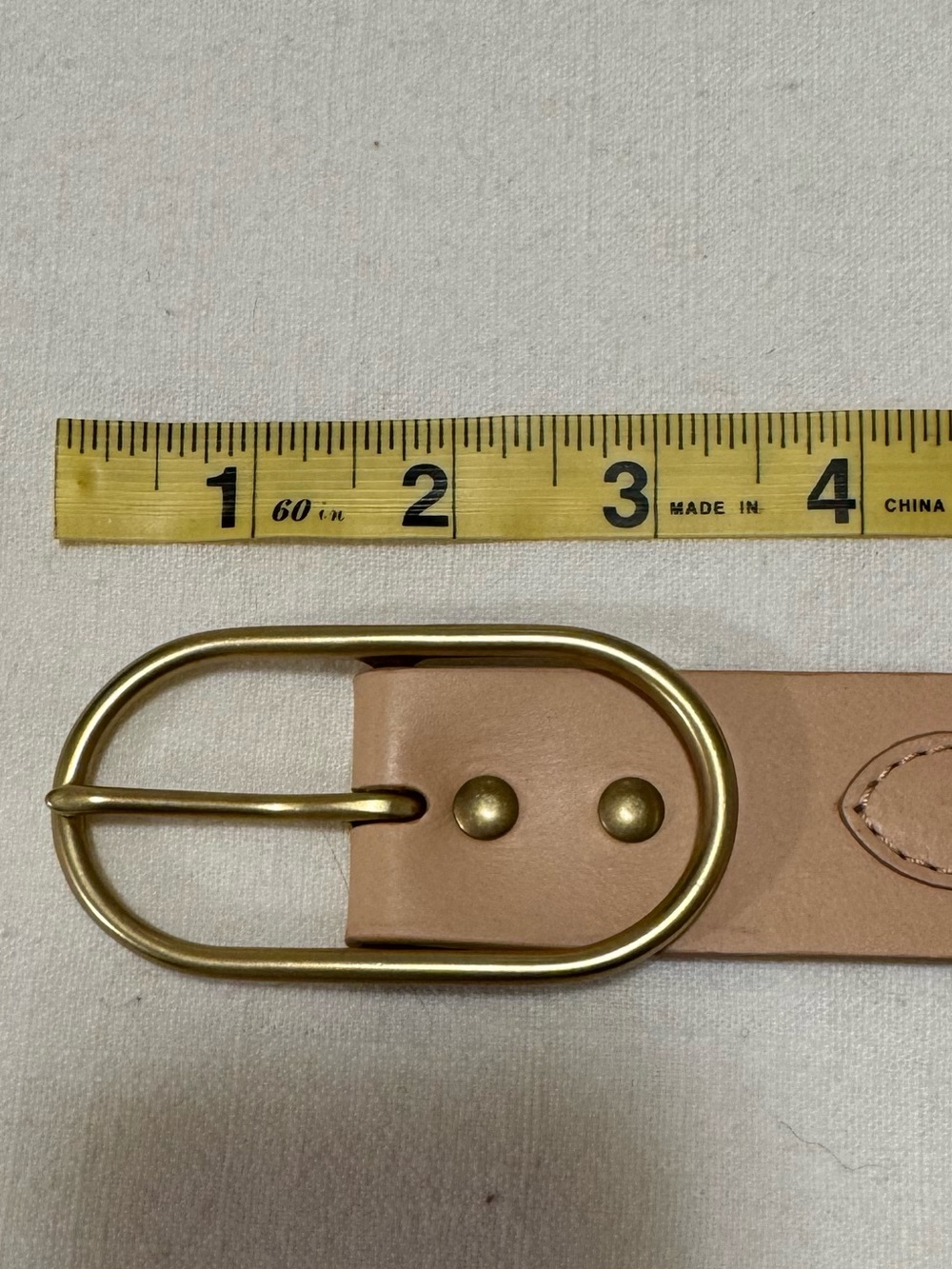 Shinola Nude Leather Belt with Gold Oval Buckle